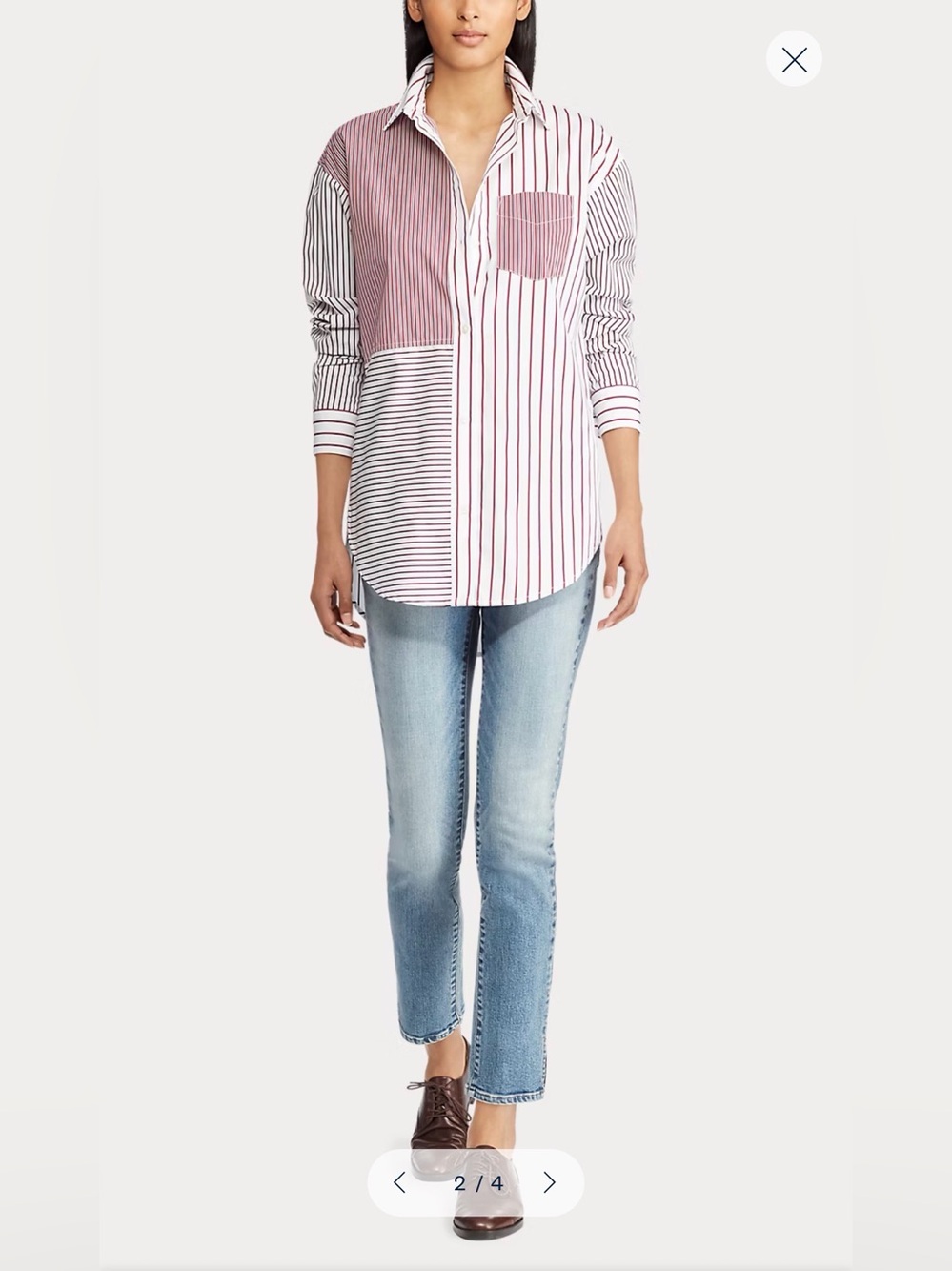 New Lauren Ralph Lauren Mixed Stripe Cotton Shirtdress Tunic Women’s XL burgundy